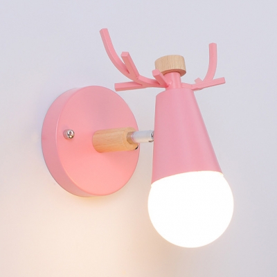 1 Bulb Deer Horn Wall Sconce Nordic Style Metal Wall Lamp in Blue/Gray/Green/Pink for Hotel Restaurant
