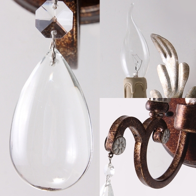 Antique Stylish Rust Wall Light with Clear Crystal Canlde 1 Head Metal Sconce Light for Porch