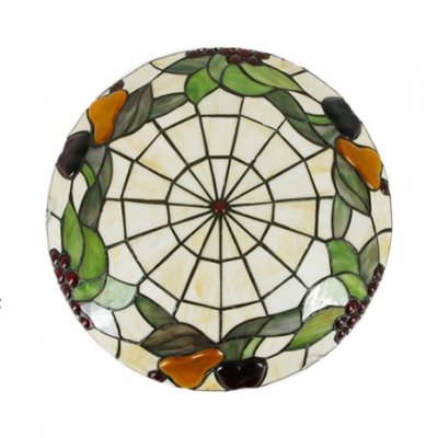 Antique Tiffany Grape Ceiling Lamp Stained Glass Beige Flush Ceiling Light for Dining Room