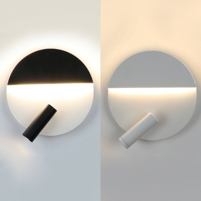 Black/White Circular Wall Sconce Lighting Simple Style LED Wall Light with Rotatable Spotlight