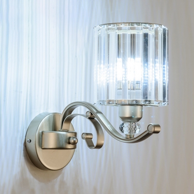 Clear Crystal Cylindrical Wall Sconce 1/2 Head Modern Style Sconce Lamp in Gold for Hotel