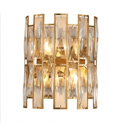 Clear Crystal Fence Sconce Light Bedroom Living Room Traditional Style Wall Lamp in Gold