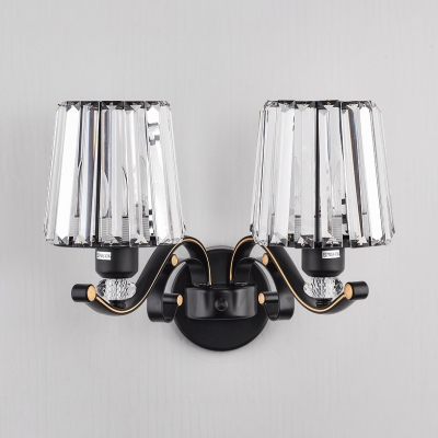 Clear Trapezoid Shade Sconce Light 1/2 Heads Traditional Crystal & Metal Wall Light for Study Room