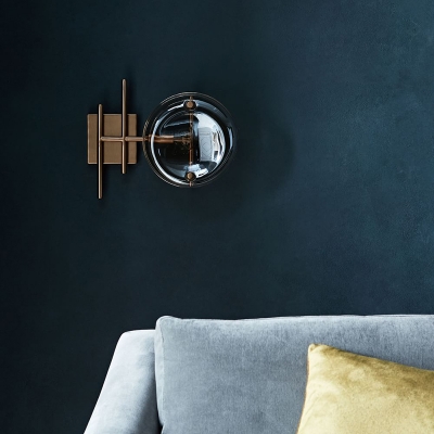Cognac Glass Round Shade Wall Lamp Post Modern 1 Head Wall Lighting for Bedside Bathroom