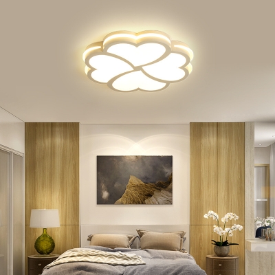 Contemporary Heart Petal Ceiling Lamp Acrylic Warm/White Lighting LED Flush Mount Light in White for Bedroom