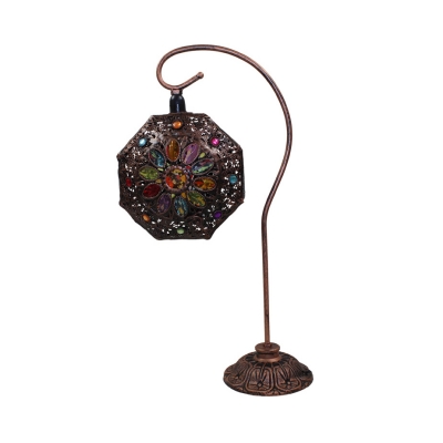 Copper Finish Flower Table Light 1 Bulb Moroccan Metal Table Lamp with Crystal for Study Room