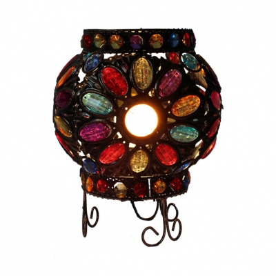 Floral Theme Kid Bedroom Night Light Multi-Color Crystal One Light Moroccan Table Light in Copper