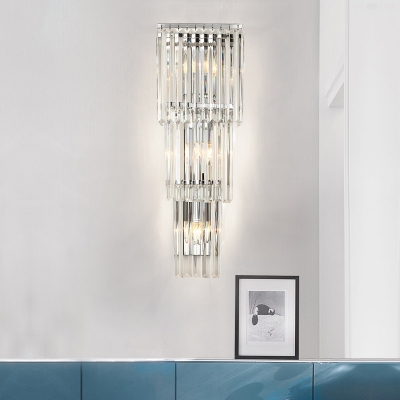 Linear Clear Crystal Wall Light Corridor Bathroom 3/4 Heads Contemporary Sconce Light in Chrome