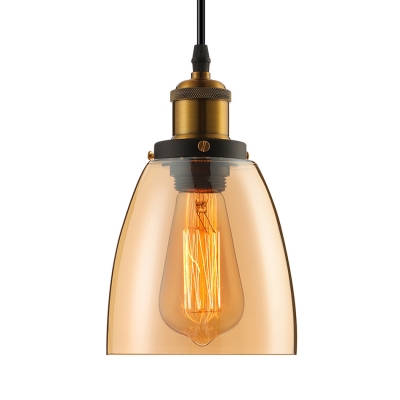 Mini Dome Shade Amber Glass LED Pendant Light in Industrial Style