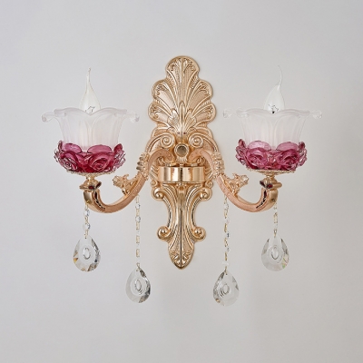Modern Gold Wall Light Blossom 1/2 Heads Metal Sconce Light with Clear Crystal for Corridor