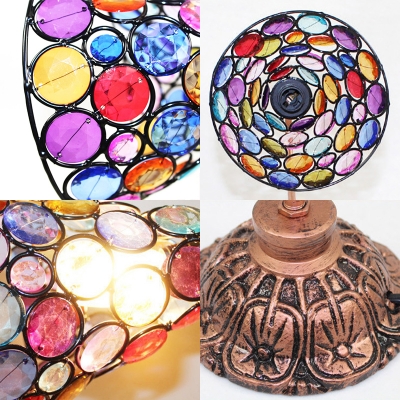 Moroccan Flared/Globe Desk Light Metal 1 Bulb Copper Table Light with Colorful Crystal for Office