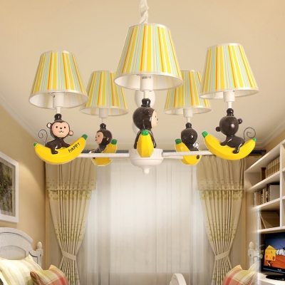Resin Banana Monkey Chandelier Chandelier Child Bedroom 5 Heads Cartoon Pendant Light in Yellow