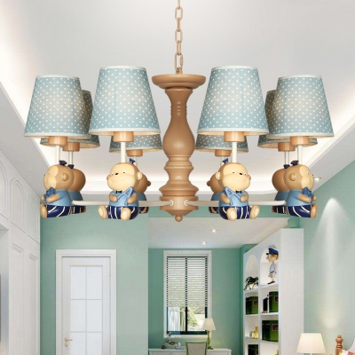 Resin Monkey Hanging Lamp with Dot Shade Boys Bedroom 6/8 Lights Lovely Chandelier in Blue