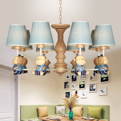 Resin Monkey Hanging Lamp with Dot Shade Boys Bedroom 6/8 Lights Lovely Chandelier in Blue