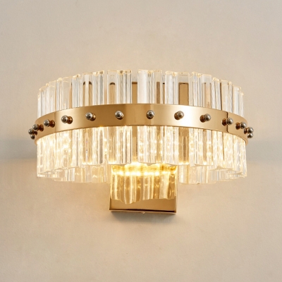 Round Bedroom Stair Wall Light Clear Crystal Modern Simple Style Wall Lamp in Gold