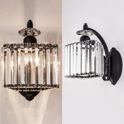 Simple Style Black Wall Light Cube Shade 1 Light Glittering Crystal Wall Sconce for Kitchen