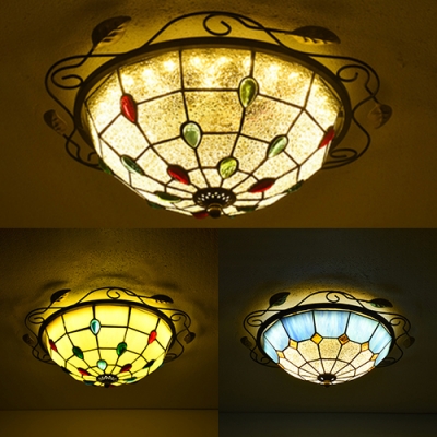 12 Inch Bedroom Dome Ceiling Lamp Blue/Clear/White Glass Tiffany Style Ceiling Mount Light