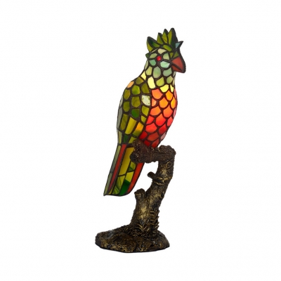 Tiffany Vivid Multi-Color Night Light Parrot One Light Glass Resin Desk Light for Living Room