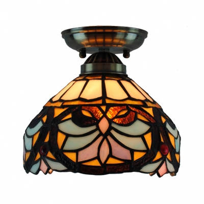 Rustic Baroque/Flower/Sunflower Ceiling Lamp 1 Head Stained Glass Flush Light for Bathroom