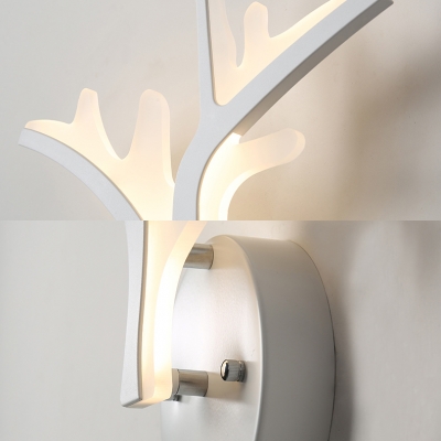 Nordic Style Antlers Sconce Light Acrylic White LED Wall Lamp in Warm/White for Kid Bedroom