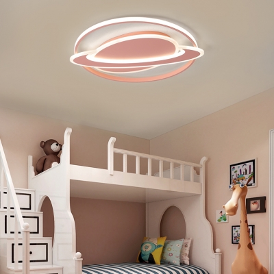 Acrylic Planet LED Ceiling Mount Light Creative Warm/White Lighting Flush Light in Black/Blue/Pink/White for Kindergarten