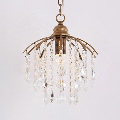 Antique Style Black/Gold Hanging Light with Crystal Deco Single Light Metal Small Chandelier for Stair