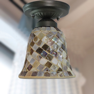 Bathroom Kitchen Bell/Dome Ceiling Mount Light Glass 1 Head Mosaic Ceiling Lamp in Beige