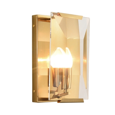 Bedroom Candle Shape Sconce Light Metal One Light Traditional Style Wall Lamp with Crystal Panel
