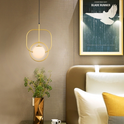 Black/Gold Sphere Shade Suspension Lamp Post Modern Glass Hanging Pendant over Dining Table