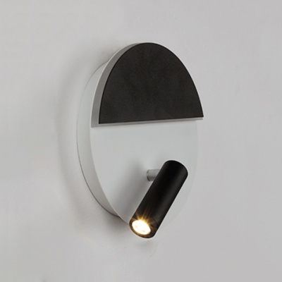 Black/White Circular Wall Sconce Lighting Simple Style LED Wall Light with Rotatable Spotlight
