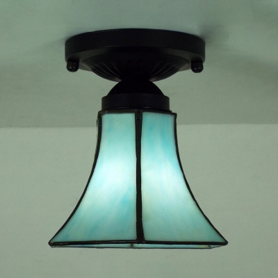 Cafe Kitchen Bell Mini Ceiling Fixture Art Glass 1 Bulb Tiffany Blue/Light Blue Ceiling Mount Light