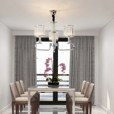 Clear Crystal Drum Chandelier Dining Room 3/6 Lights Luxurious Style Hanging Lamp in Chrome
