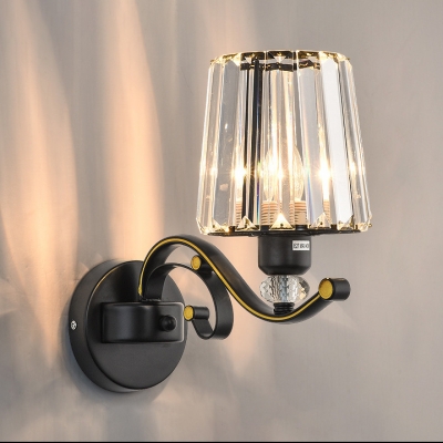 Clear Crystal Tapered Shade Wall Light Bedroom 1/2 Lights Vintage Stylish Sconce Light in Black