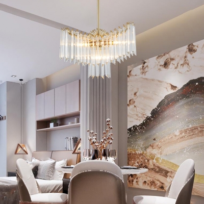 Clear Striking Crystal Chandelier 3 Lights Luxurious Style Pendant Light in Gold for Restaurant