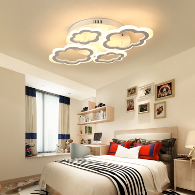Cloud Child Bedroom Flush Mount Light Acrylic 4/6 Heads Modern Style LED Ceiling Lamp in Warm/White