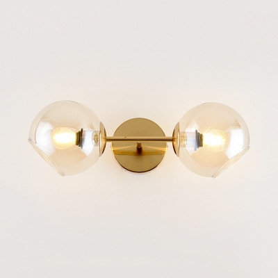 Cognac Shade Bowtie Wall Sconce Light Post Modern 2 Light Wall Lamp in Gold Finish