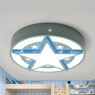 Contemporary Blue LED Flushmount Light Stars Metal Stepless Dimming/Warm/White Ceiling Lamp for Boys Bedroom