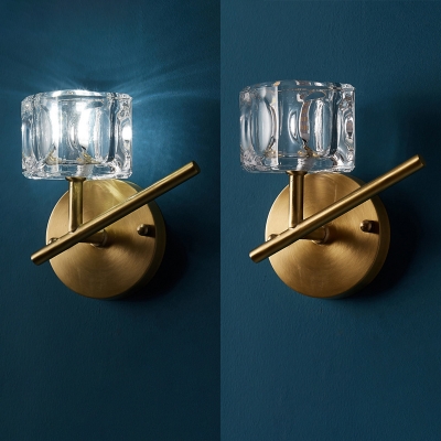 Cube Shade Wall Light 1/2 Lights Modern Style Metal Sconce Light with Clear Crystal for Living Room
