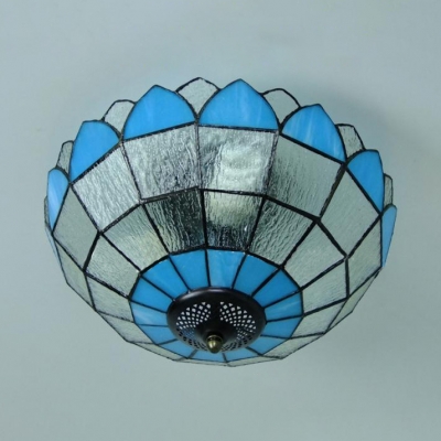 Domed Balcony Ceiling Mount Light Art Glass 3 Lights Traditional Ceiling Lamp in Blue/Sky Blue/Yellow