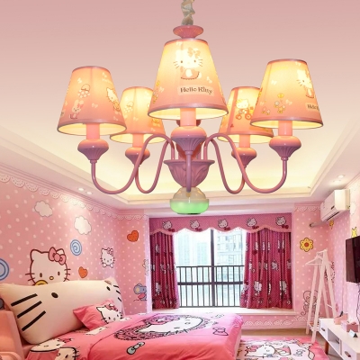 Girls Bedroom Kitty/Princess Chandelier Metal 5 Lights Lovely Pink Finish Pendant Light