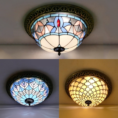 Glass Beads/Magnolia/Peacock Ceiling Light Antique Tiffany Flush Mount Light for Dining Room