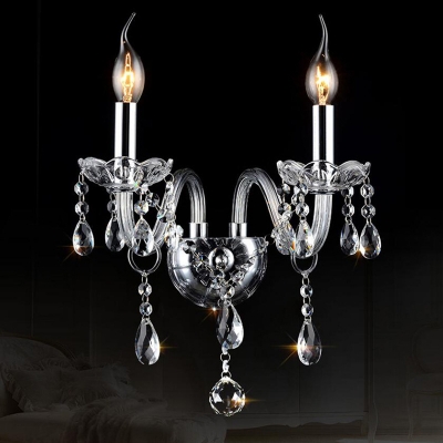 Metal Candle Wall Light Hotel Villa Classic Style Sconce Light with Clear Crystal