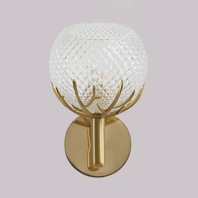 Modern Gold Wall Light Globe Shade 1 Light Lattice Crystal Wall Lamp with Antlers for Living Room