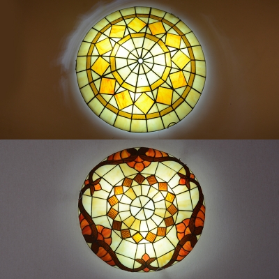 Multi-Color Bowl Ceiling Mount Light Tiffany Vintage Stained Glass Flush Light for Kid Bedroom