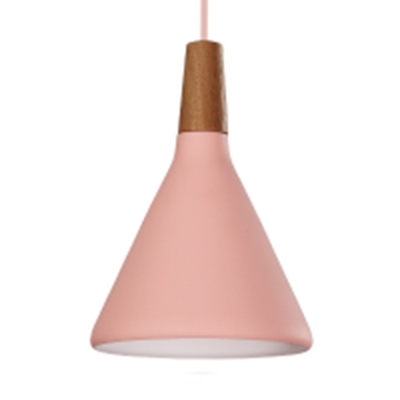 Nordic Style Conical Pendant Light One Bulb Metal Ceiling Light in Blue/Green/Pink/Yellow for Restaurant
