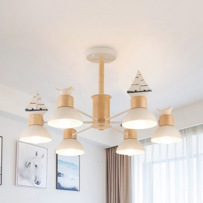 Nordic Style Ship Chandelier 3/6 Heads Wood Ceilng Pendant in Black/White for Dining Room Boys Bedroom