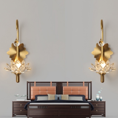 One Light Lotus Sconce Light Beautiful Striking Glass Wall Lamp in Gold for Restaurant Hotel