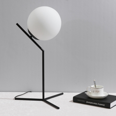 Spherical Shade Standing Desk Lamp Modern White Glass 1 Head Desk Light for Study Bedroom