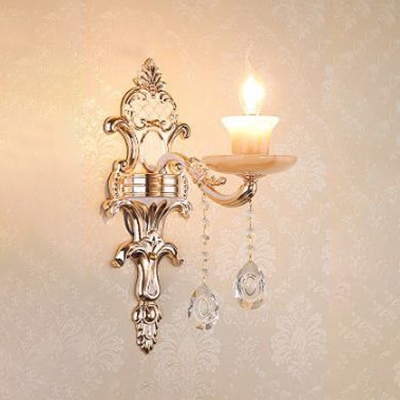 Stair Hotel Flower Wall Light with Crystal Bead 1 Light Elegant Gold Sconce Light