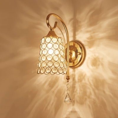 1 Light Bell Wall Light with Crystal Bead Luxurious Metal Sconce Light in Gold for Bedroom